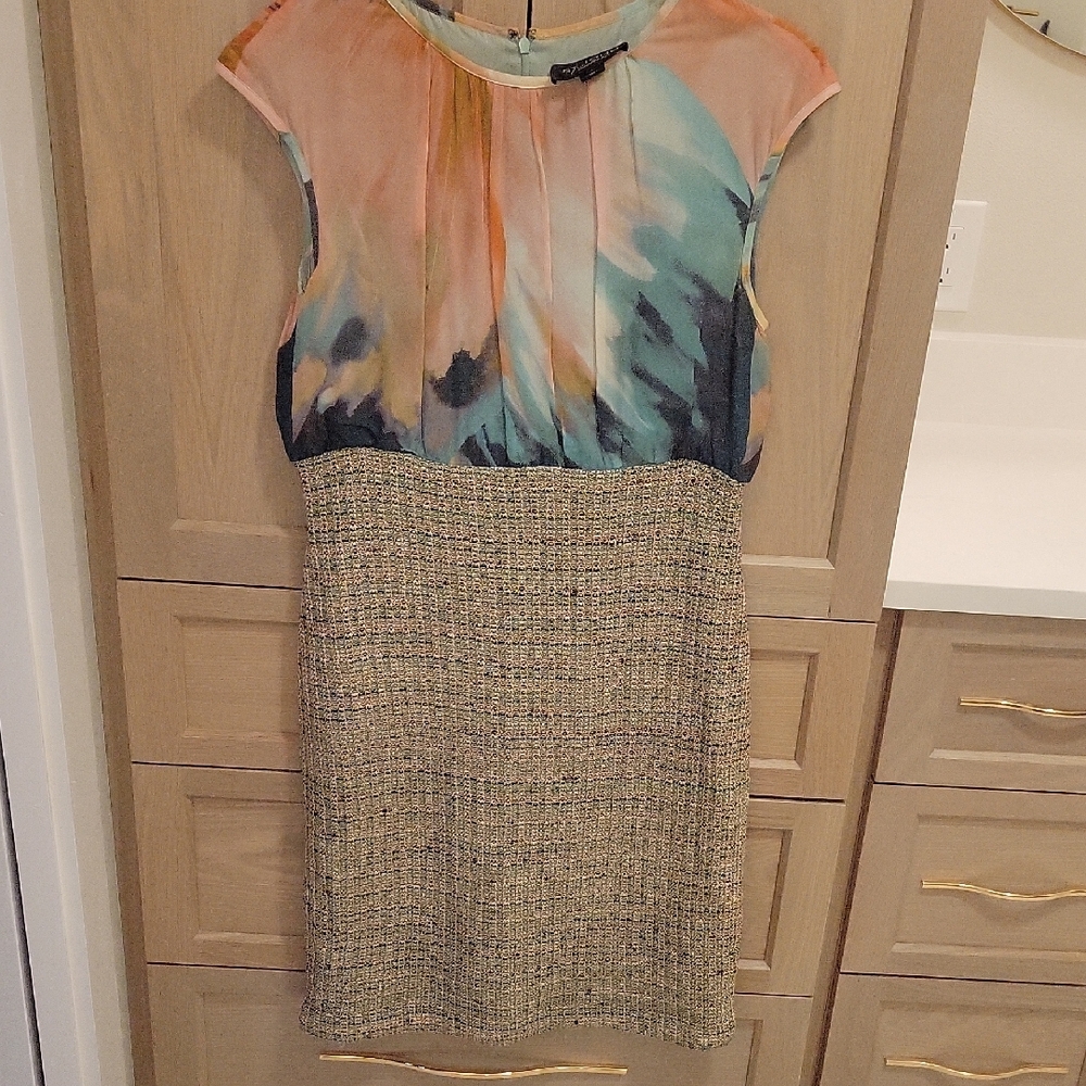 St. John Couture Elegant Multicolor Cap Sleeve Dress